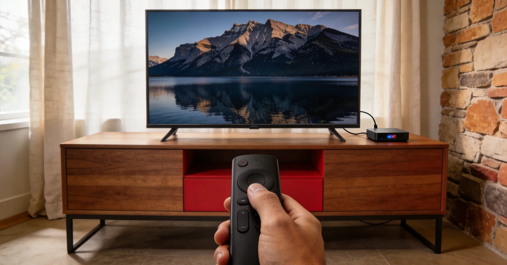 A viewer setting up a television with a remote