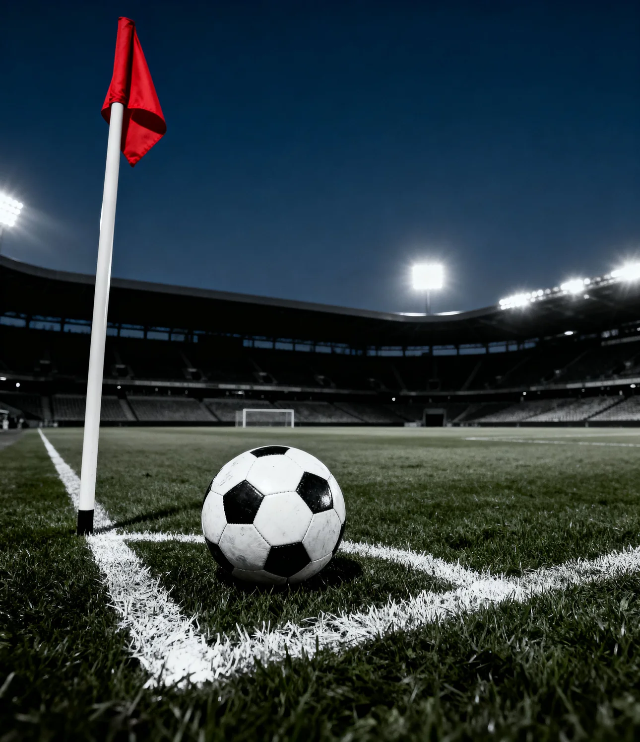 Football on a floodlit pitch